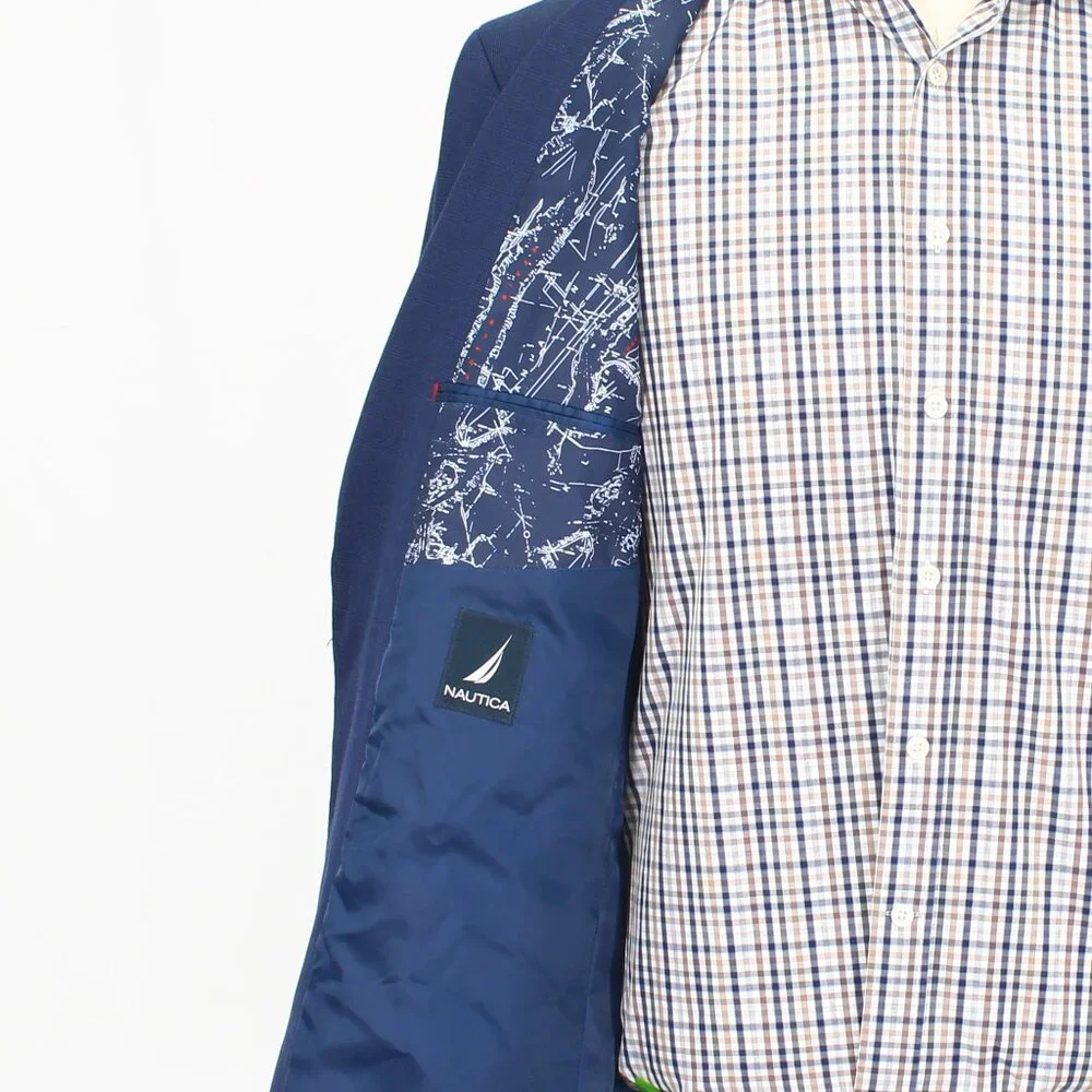 Nautica 46R Blue Blazer Sport Coat Jacket 2-Button Check Y267